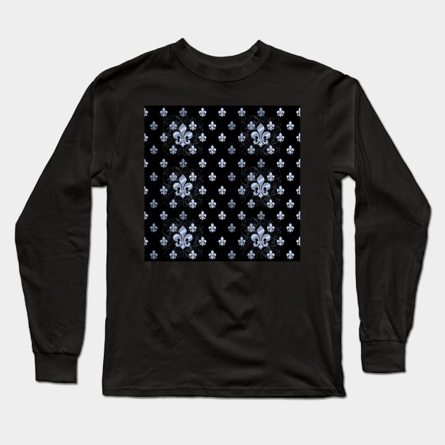 Fleur de Lys-Black & Silver2 Long Sleeve T-Shirt by SSSowers